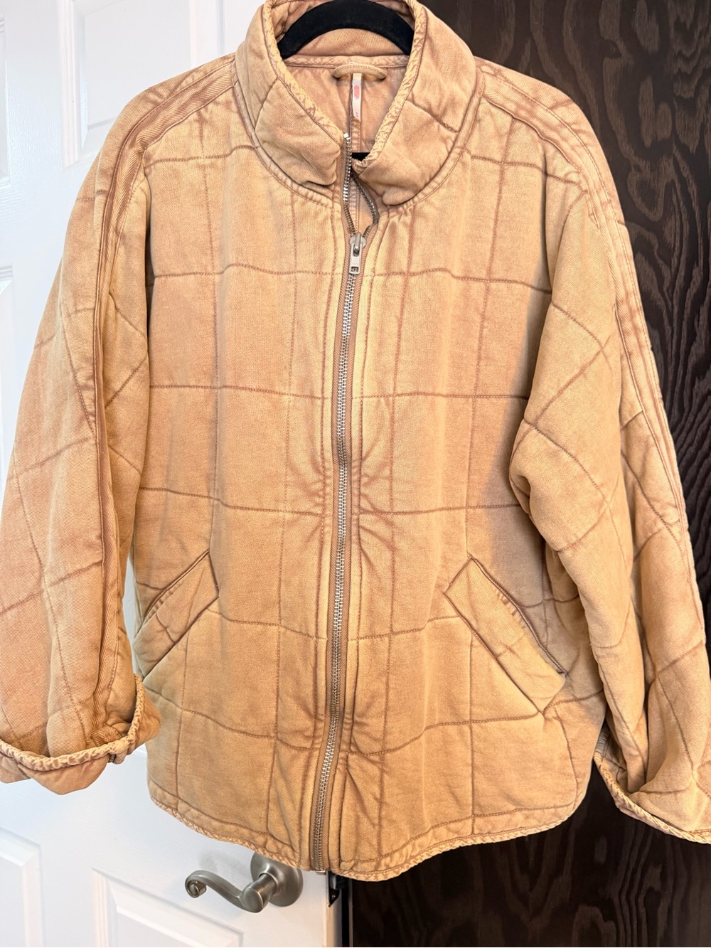 Free People Tan Quilted Zip-Front Puffer Jacket